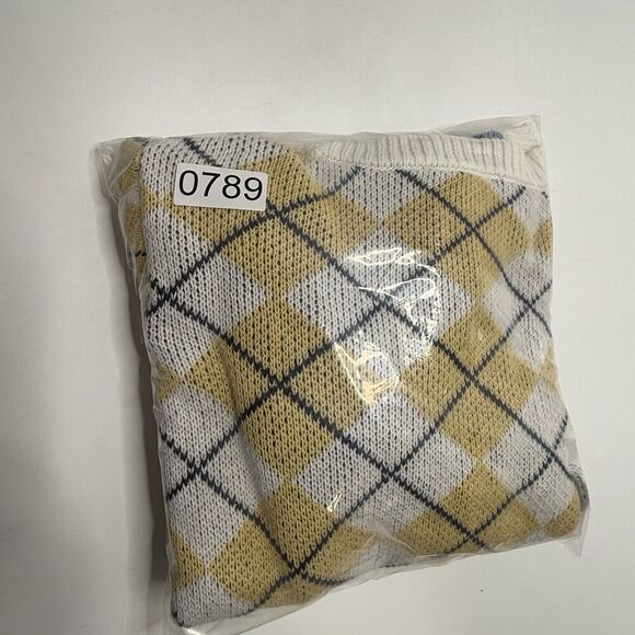 Freshman 1996 Plaid Argyle Multi Colorblock Cardigan Size XL (16) Button Preppy - Picture 8 of 8